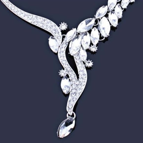 Crystal Rhinestones Necklace & Earrings Set - Wedding - Black TIe - Formal - Picture 6 of 11